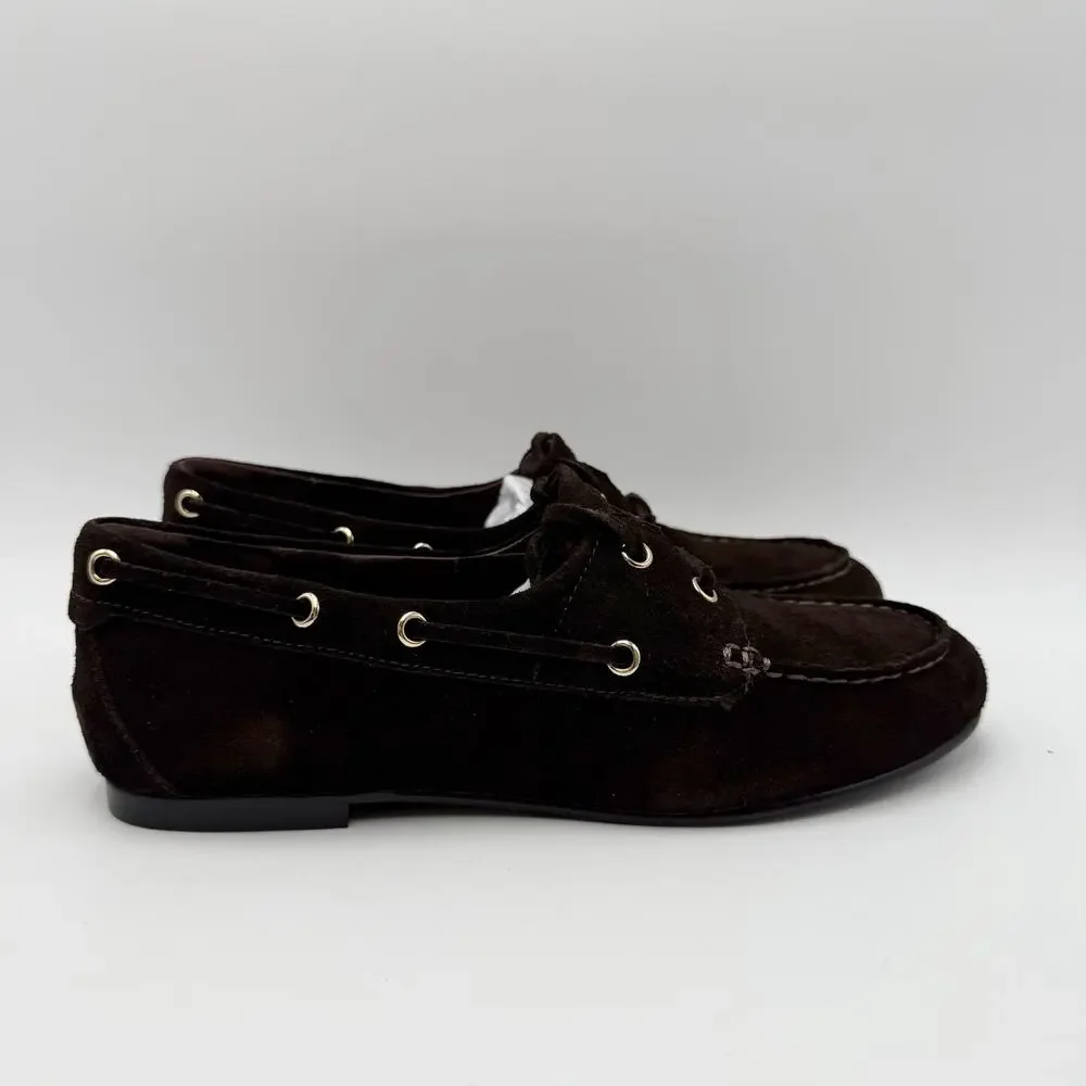 Madewell Womens Jamie Boat Shoes Size 7 EU 37.5 Dark Brown Suede NIB